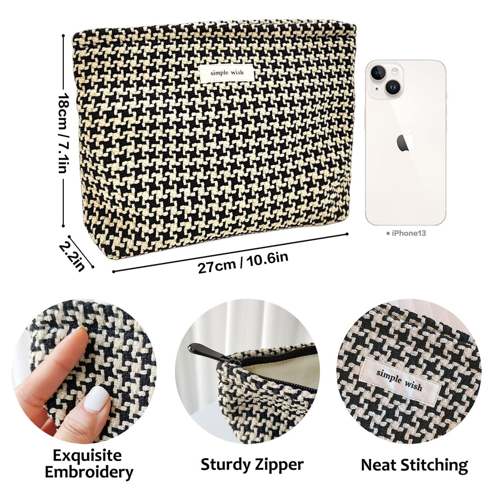 STARDW Parallel Checkered Makeup Bag Cute Cosmetic Bags for Women Girls, Travel Toiletry Bag Large Capacity Zipper Makeup Pouch, Purse Organizer Pouches(Checkered)