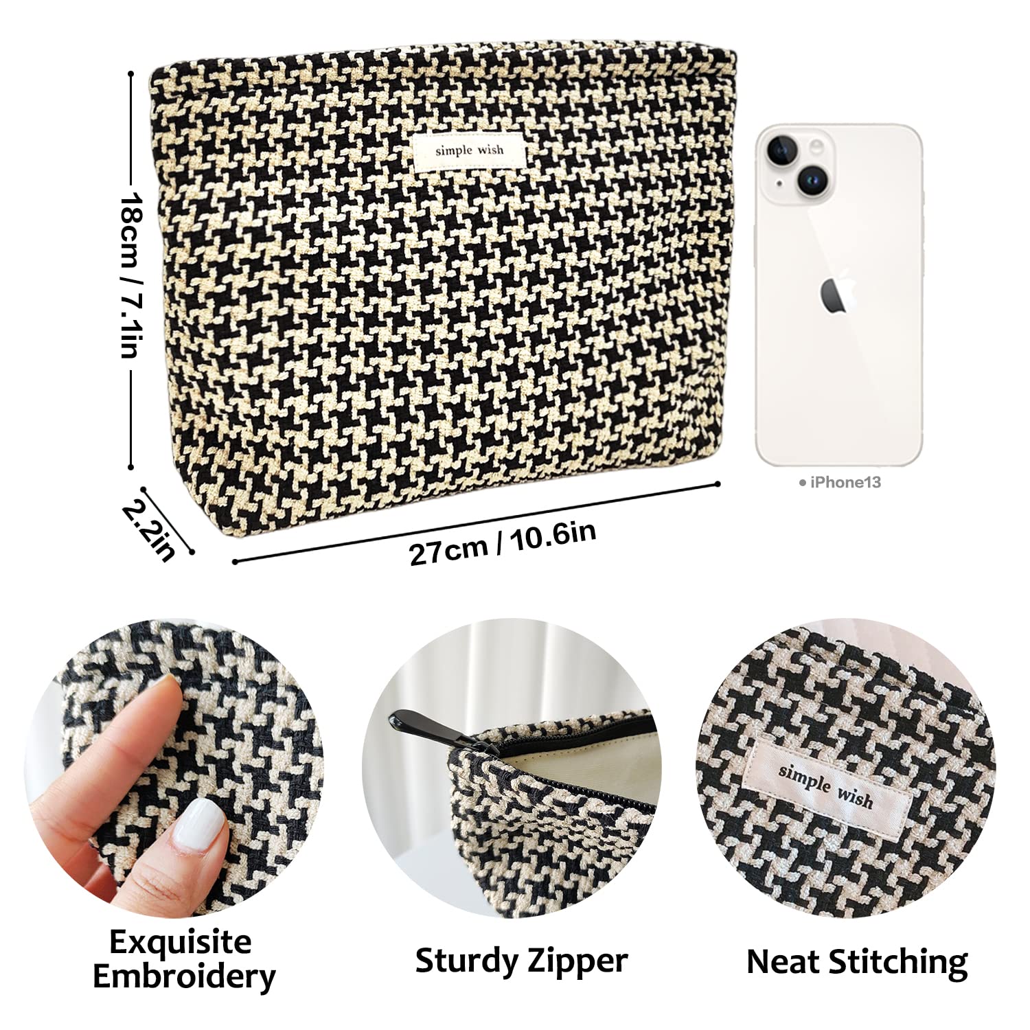 STARDW Parallel Checkered Makeup Bag Cute Cosmetic Bags for Women Girls, Travel Toiletry Bag Large Capacity Zipper Makeup Pouch, Purse Organizer Pouches(Checkered)