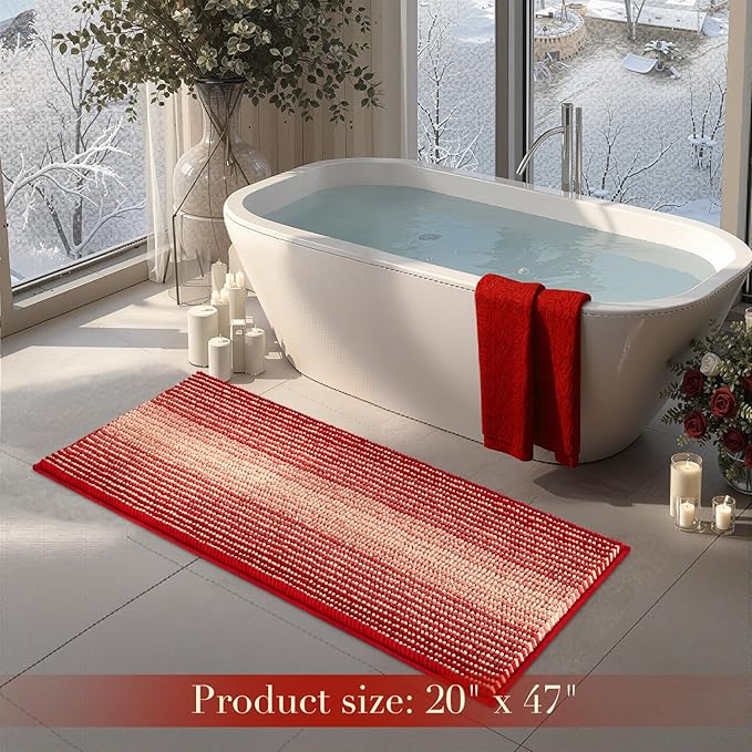BSICPRO Christmats Bathroom Rugs, Christmats Bath Mat Rug for Bath Non Slip 20 x 47 Inches Chenille Bathroom Runner Rugs Floor Mats Machine Washable (Christmas Red)
