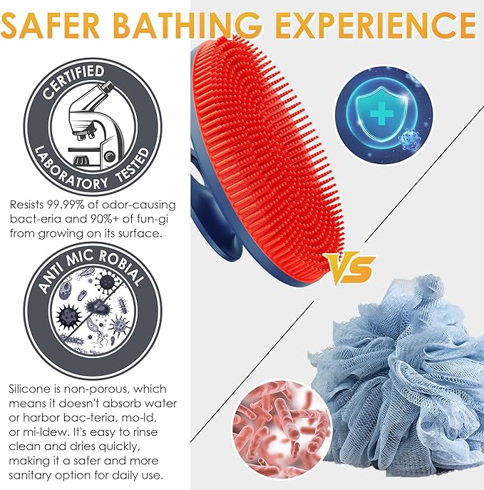 INNERNEED Magnetic Silicone Body Scrubber, Hygienic Shower Brush, Red
