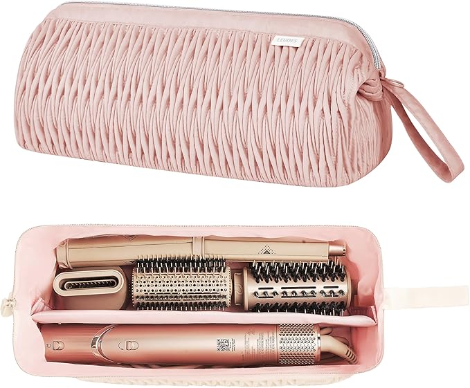 Leudes Dyson Airwrap Travel Case for Shark Hair Dryer Airstraight Flex Style Hair Attachment Tool Organizer Accessories Air Wrap Flat Curling Iron Carrying Case (Pink)