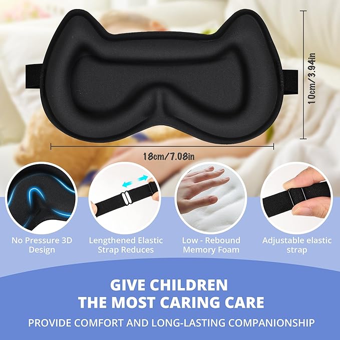 Kids Sleep Mask for Sleeping – Soft 3D Contoured Eye Mask for Kids, Comfortable No-Pressure Eye Cover with Memory Foam for Travel, Naps & Airplane, Boys & Girls (Royal Blue)
