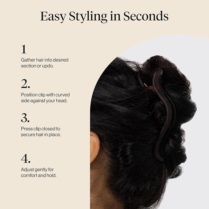 Kitsch Flat Hair Clips for Women - Strong Hold, No Slip Grip Flat Claw Clips | Sleek Curved Design For Comfortable Look | Hair Accessories For Girls - Black & Tortoise, 2pcs