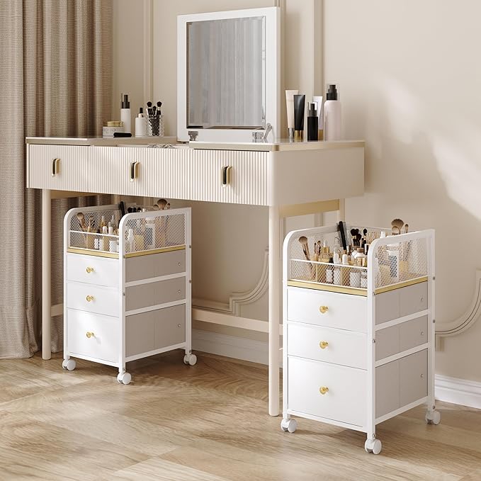 Rolling Makeup Organizer Cart with Drawers Under Desk Storage for Vanity