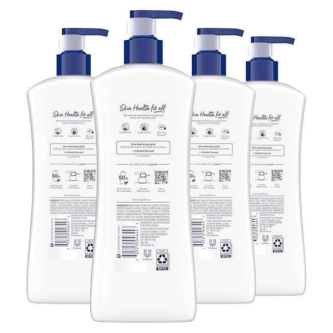 Vaseline Intensive Care Body Lotion 4 Pack Sensitive Skin Relief For Dry Skin With Colloidal Oatmeal and Ultra-Hydrating Lipids 20.3 oz