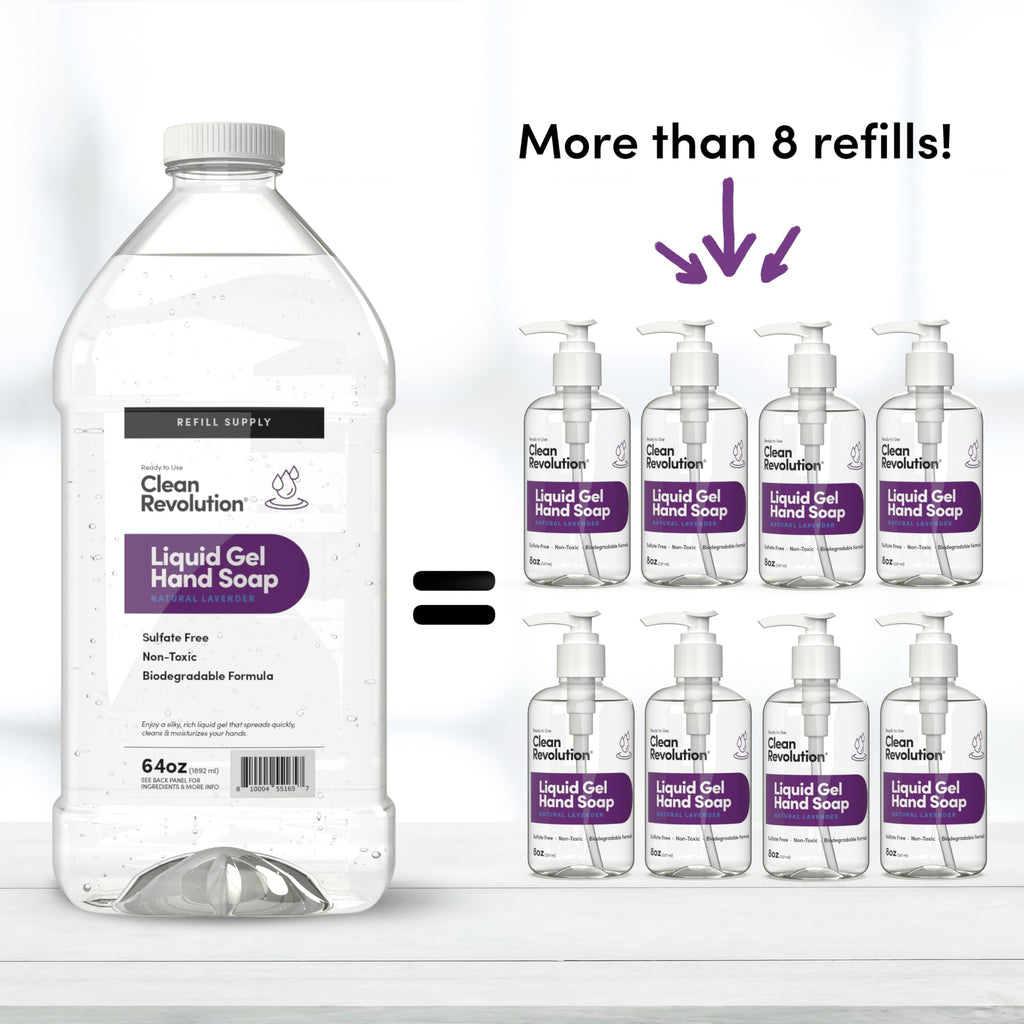 Clean Revolution Liquid Gel Hand Soap Refill with Real Essential Oils – Sulfate-Free Gel Hand Wash, Moisturizing Bulk Refill, Non-Toxic Formula, Made in the USA (Natural Lavender) 64 Fl Oz