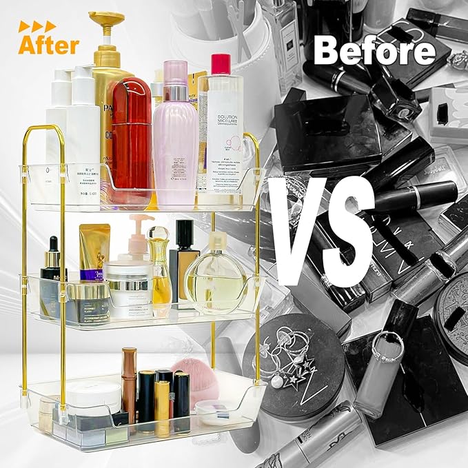 3-Tier Bathroom Organizer Countertop – Makeup, Perfume, and Skincare Storage Tray for Bathroom, Dresser, and Vanity