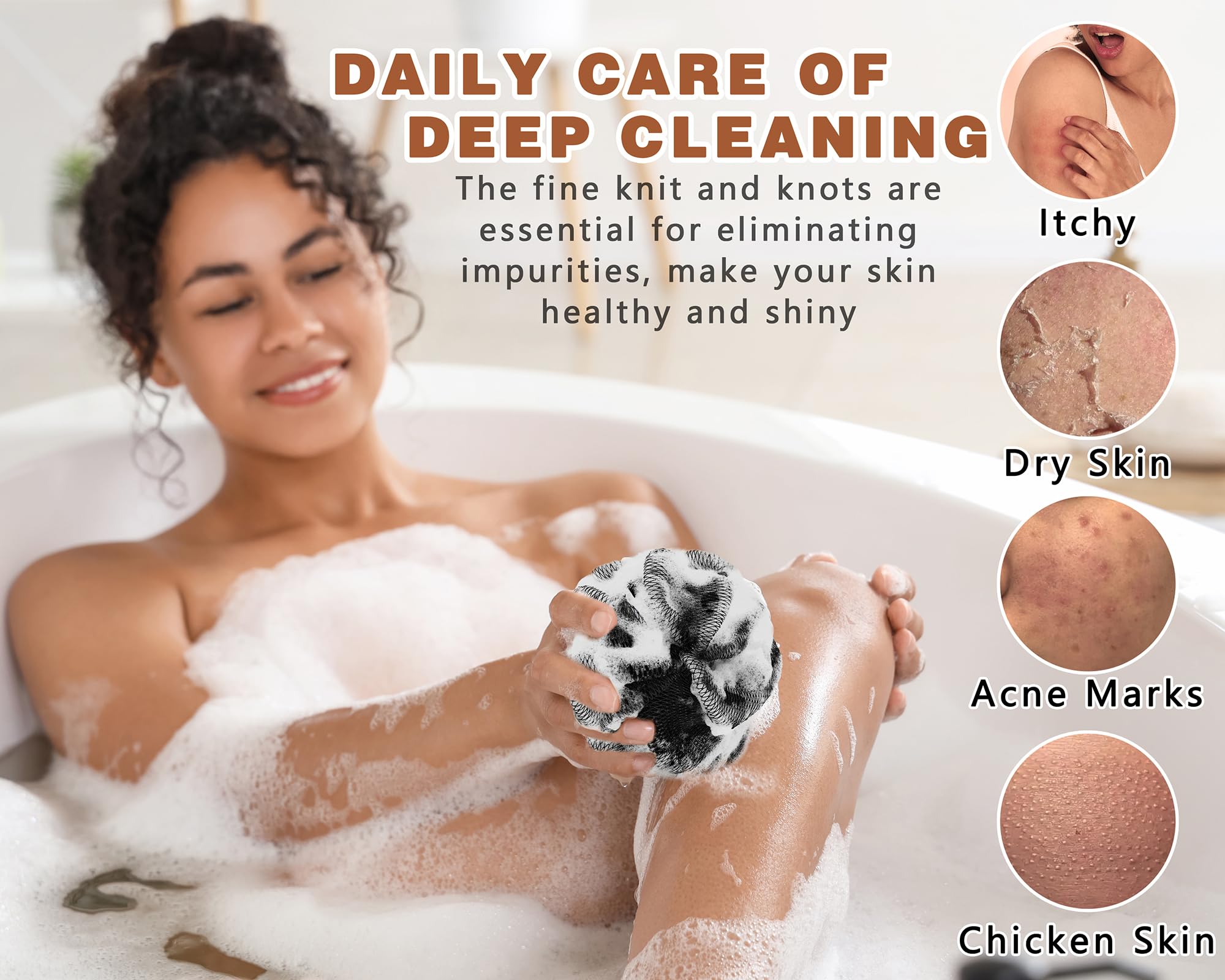 2 Pack African Net Sponge Exfoliating Body Scrubber Bath Sponge for Daily Use (2Black)