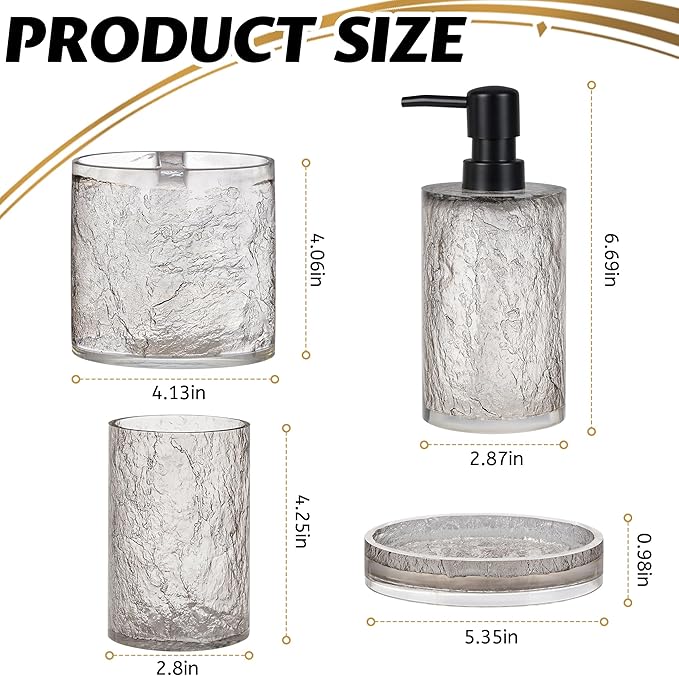 RQYIXI 4 PCS Resin Bathroom Accessories Set,Silver-Grey,Minimalist Luxury