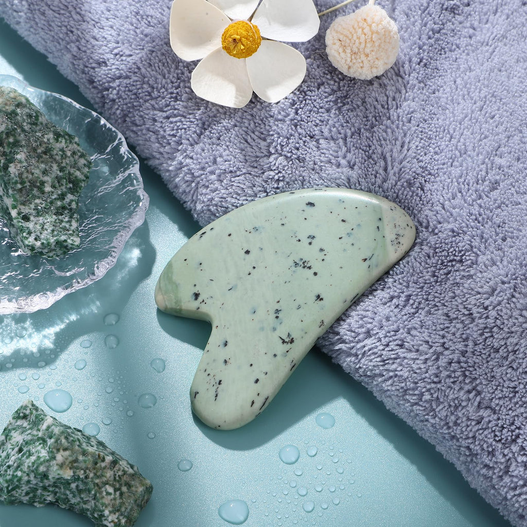 rosenice Gua Sha Facial Tools Guasha Tool Gua Sha Jade Stone for Face Skincare Facial Body Acupuncture Relieve Muscle Tensions Reduce Puffiness Festive Gifts (Yellow-Green)