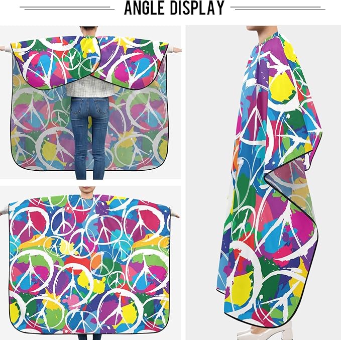 Visesunny Barber Cape - Abstract Style Peace Pattern Polyester Hair Cutting Salon Apron Anti-Static Haircut Water-Resistant Shaving Cloth Beard Shaving Bib Hairdressing Cape