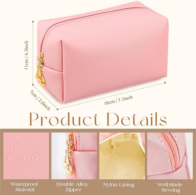 Kigeli Aesthetic Makeup Bags PU Leather Cosmetic Pouches Waterproof Plain Toiletry Bags Makeup Pouches Bulk for Women Party Gift Travel Storage Organizer(Vivid Color,7.1 x 2.8 x 4.3 in)