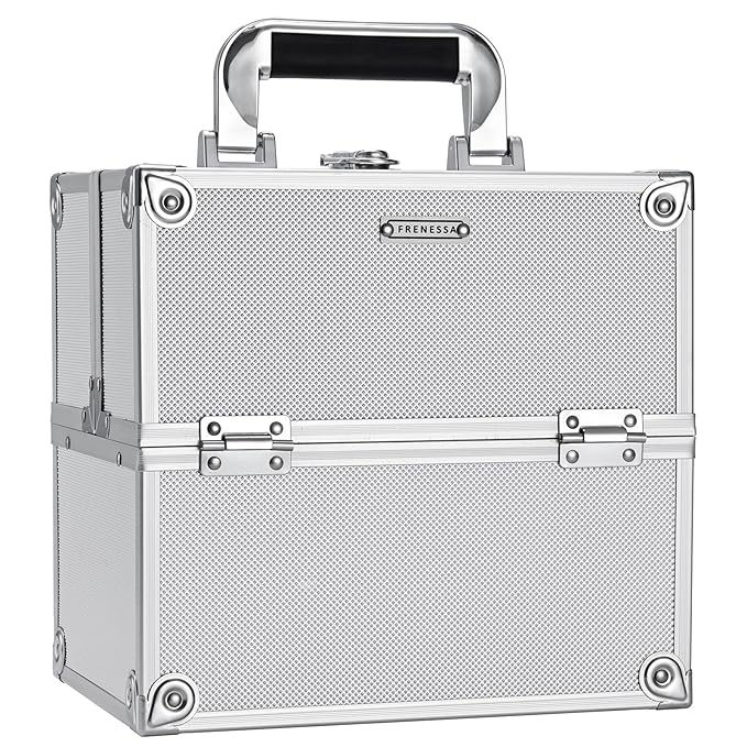 FRENESSA Makeup Train Case Cosmetic Box Portable Makeup Case Organizer 4 Trays Travel Case Storage with Dividers Lockable for Make up Artist Crafter Nail Kits Tools Black Floral
