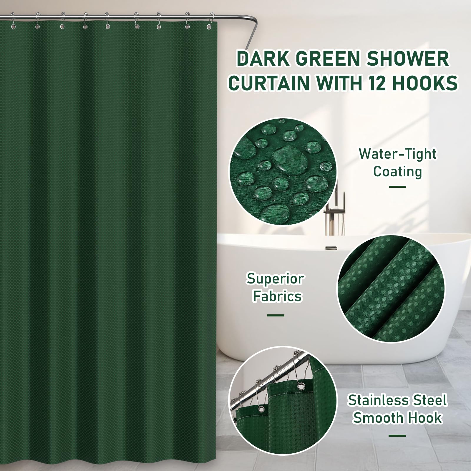 InnJoey Bathroom Sets with Shower Curtain and Rugs - Elegant Bathroom Set, 27PC Bathroom Accessories Set, Green Bathroom Set, Mini Trash Can, Toilet Brush, Trash Can & Soap Dispenser