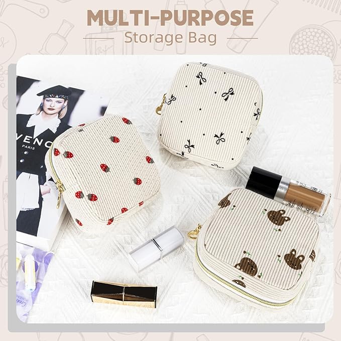 Period Bag for Teen Girls, Corduroy Sanitary Napkin Storage Bag, Menstrual Pad Pouches Tampon Holder for Purse (Bunny)