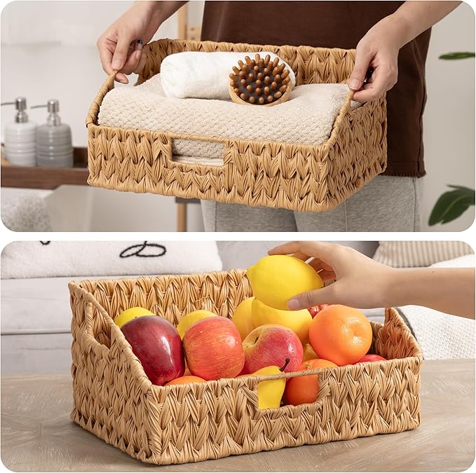 GRANNY SAYS Wicker Storage Basket for Shelves, Large Wicker Basket with Handles, Trapezoid Woven Baskets for Storage, Decorative Baskets for Home Decor, Natural