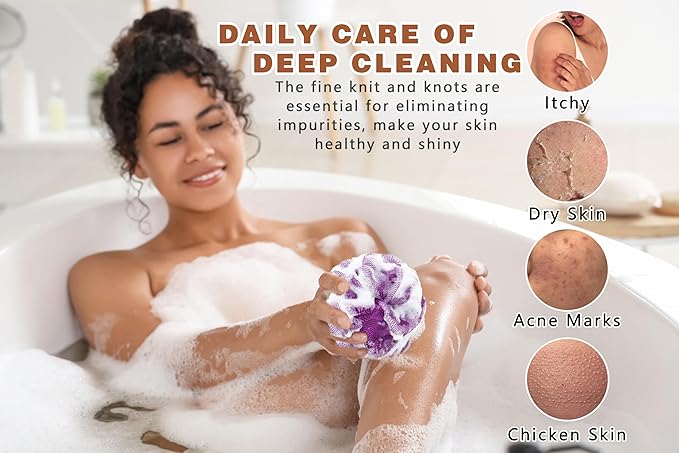 2 Pack African Net Sponge Exfoliating Body Scrubber Bath Sponge for Daily Use (Light Purple + Light Green)