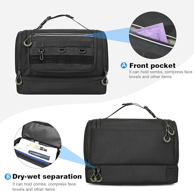 Toiletry Bag for Men, Handing Travel Toiletry Organizer Protable Water Ressistant Bathroom Shaving Bags for Toiletry Accessories, Travel Essentials, Black(Empty Bag)