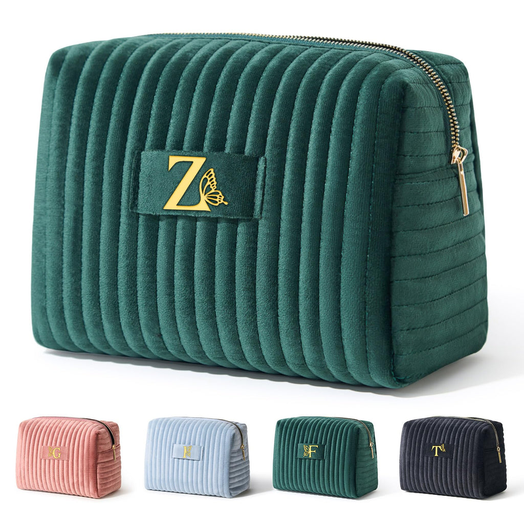 COSHAYSOO Travel Makeup Bag Quilted Make Up Pouch Initial Cosmetic Case with Butterfly Decorations for Women Birthday Easter Mothers Christmas Valentines Graduation Appreciation Gifts Pink Letter N