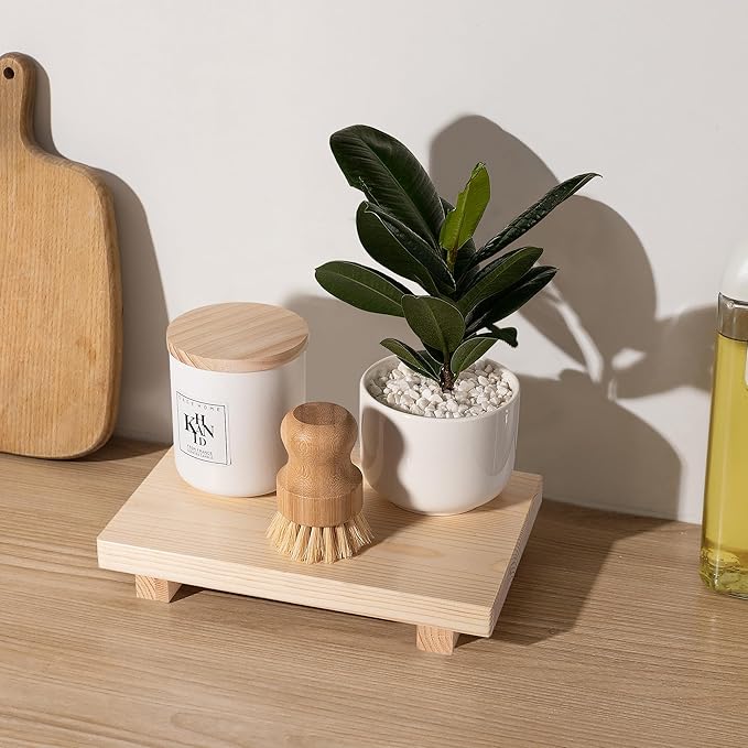 Bathroom Tray Wood Riser Kitchen Decor Soap Holder, 9" x 6" Burlywood