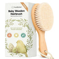 Wooden Baby Hair Brush - Cradle Cap Baby Brush with Soft Goat Bristles, Perfect Gentle Scalp Newborn Comb for Infant, Girls, Boys, Bath Essentials (Walnut, Petite)