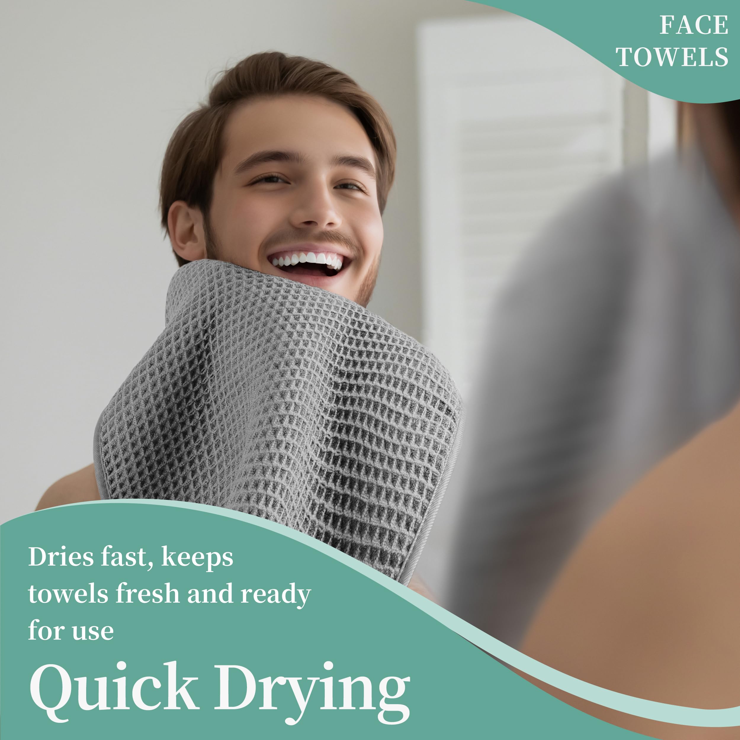Microfiber Waffle Face Towels, 4 Pieces, Soft, Absorbent, Fast Drying, Lint Free 430 GSM (Gray)