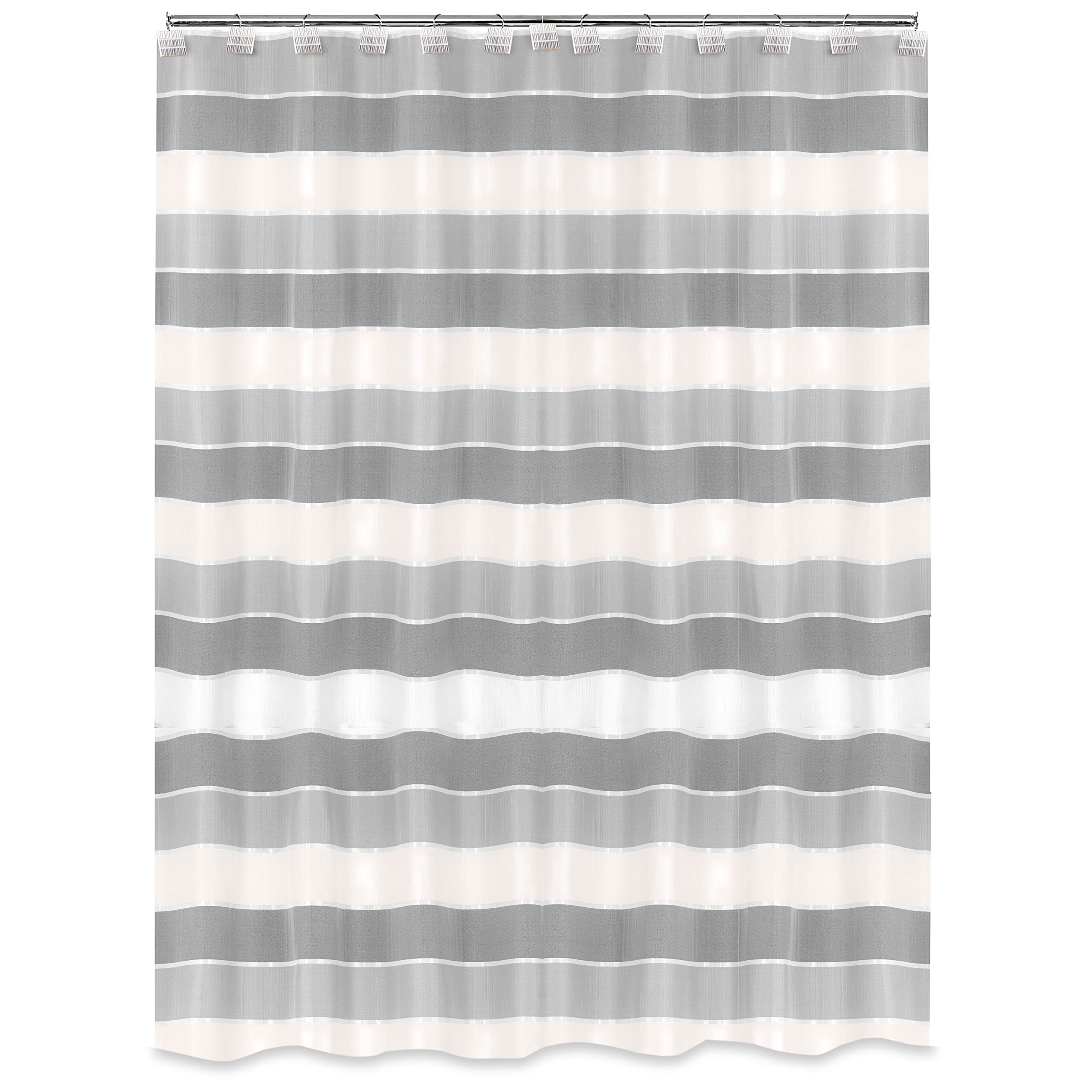 Zahari Home 13pc Modern Line Shower Curtain Set - Gray Luxury Contemporary Shower Curtains with Unique Design & 12 Hooks