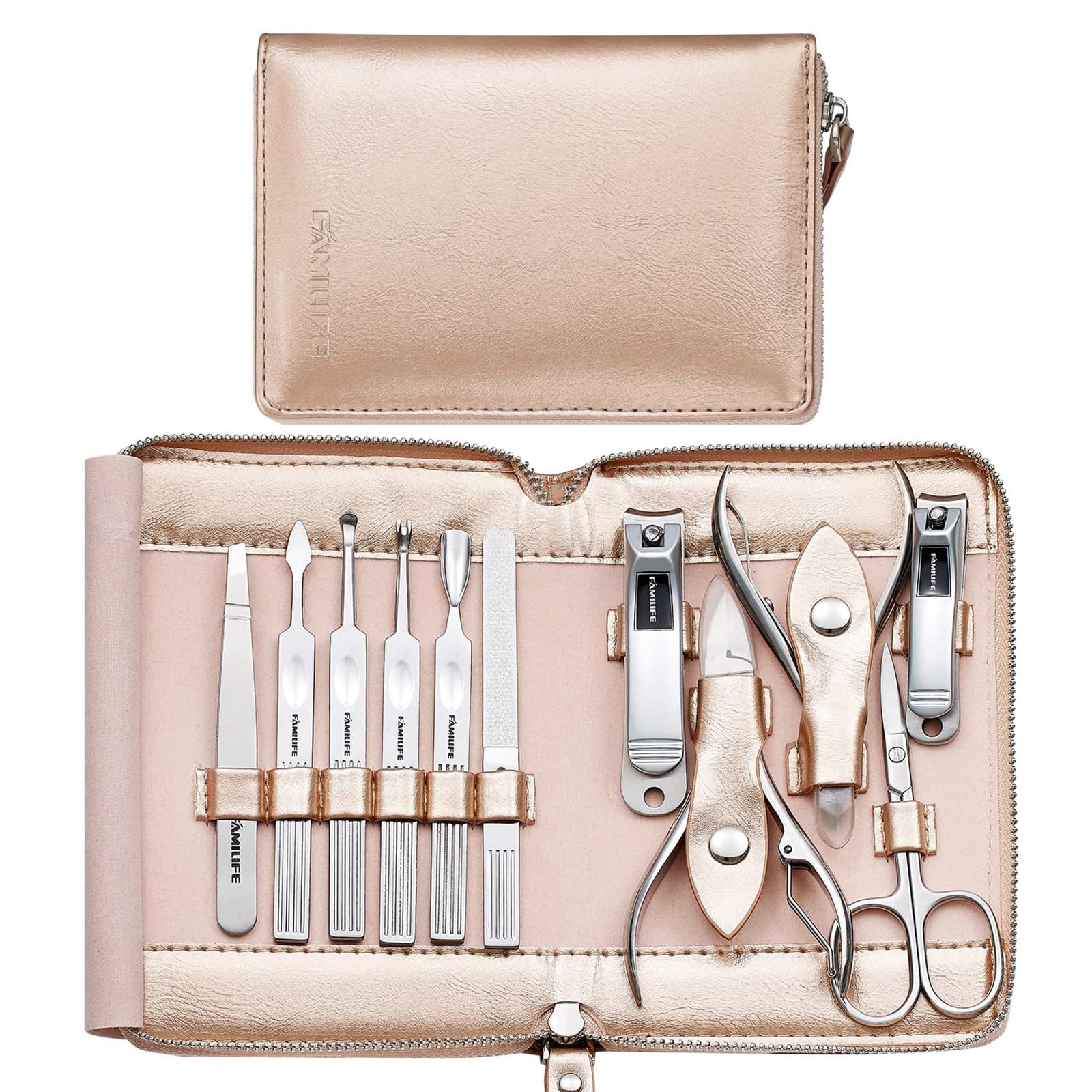 FAMILIFE Stainless Steel Manicure Set 11-in-1 Professional Nail Clipper Kit