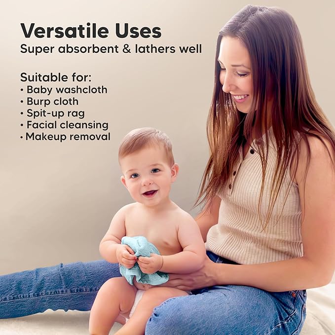 6-Pack Baby Washcloths – Soft Absorbent Viscose from Bamboo Washcloths for Face, Body, Baby Towels for Newborn, Kids, Toddlers, Infant, Gentle on Sensitive Skin, 10x10 Reusable Face Towels (Navy Blue)
