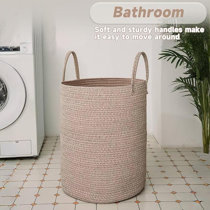 JMvicyroam Large Woven Laundry Basket Hamper,100L Cotton Rope Storage Bin for Blankets,Toys and Clothes,Decorative Tall Nursery Hamper for Living Room,Baby Nursery,Bathroom and Bedroom,Oatmeal