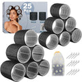 6Pcs 64mm Jumbo Hair Rollers & 6Pcs 55mm Large Hair Rollers, Large Rollers for Long Hair, Women with 12 Hair Clips, Storage Bag -Black
