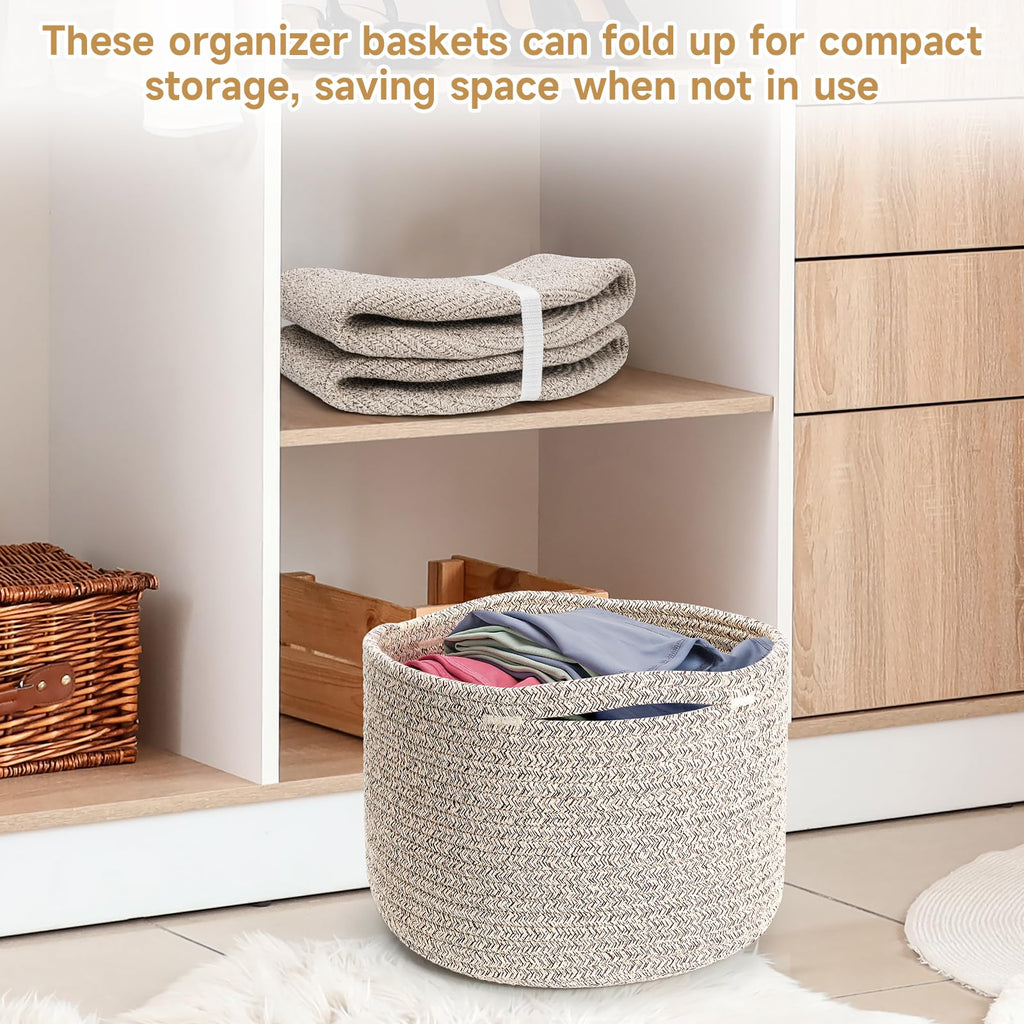 Maxuni 3 Pack Small Rope Storage Baskets, 9.82×9.82×7.1", Brown