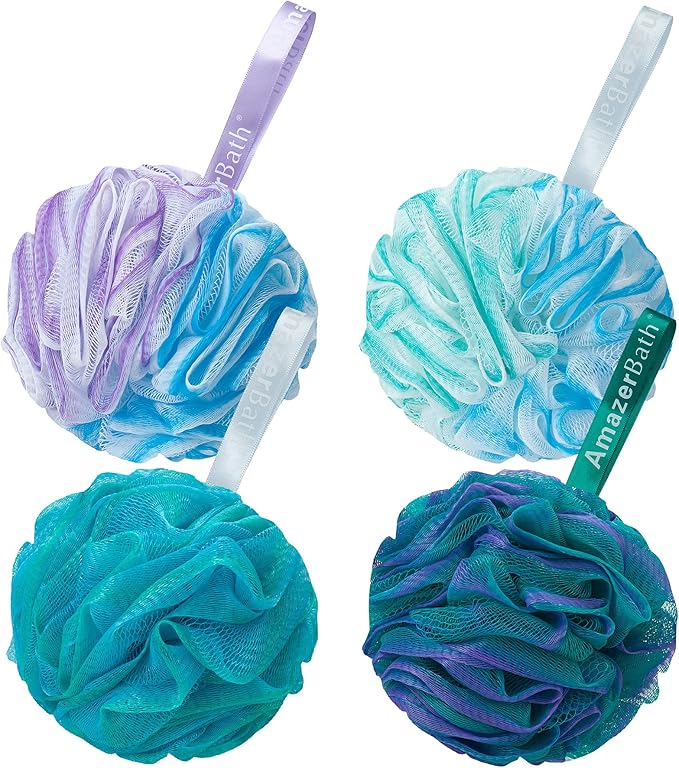 AmazerBath Loofah Sponge 75g/Piece, Exfoliating Bath Sponge Body Scrubber - Loofa Set of 4 Flower Color (Large