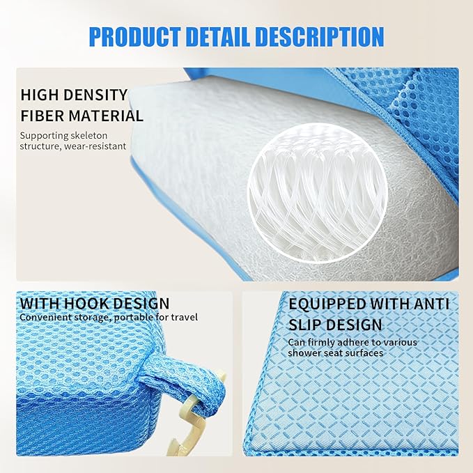 Gwremzlox Shower Seat Cushion,Thickened Shower Chair Cushion 4D Air Fiber Material,Machine Washable and Fast Drying Suitable for Shower Seats Bathtub Baths, Poolside & Rest Dressing Room Seats，Blue
