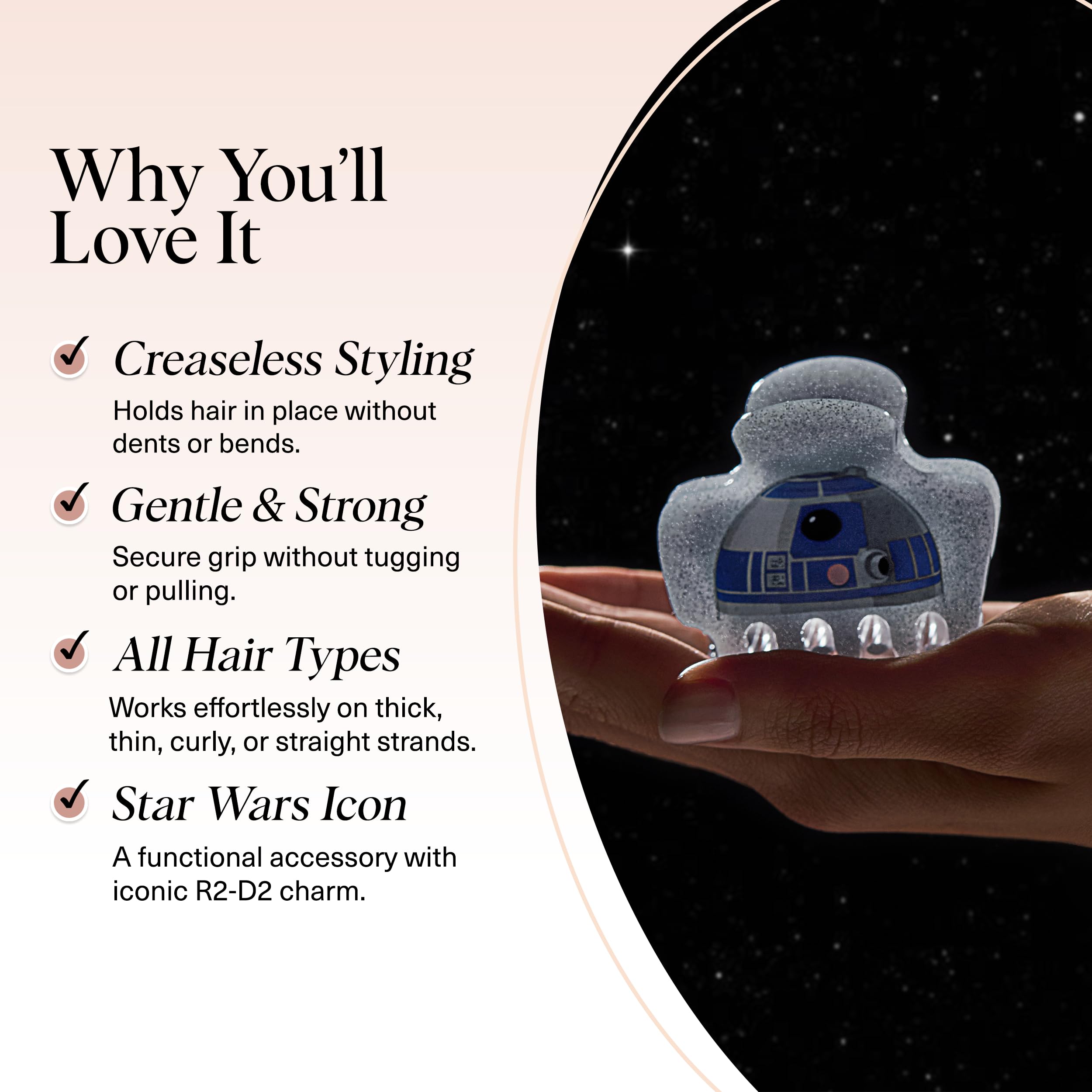 Kitsch x Star Wars R2-D2 Glitter Medium Hair Clip for Women – Whimsical Galaxy-Inspired Claw Clip | Recycled Plastic, Strong Secure Grip | Hair Accessories for Girls, 1pc