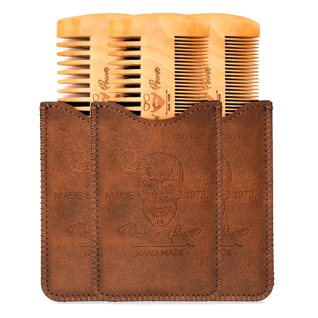 Menesia 3-Piece Beard Combs for Men with Travel Case