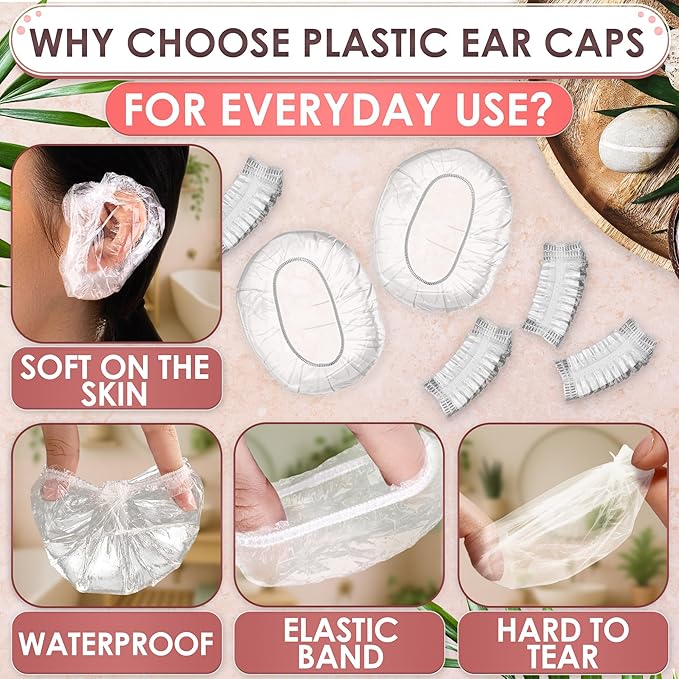 200 Pcs Ear Shower Caps Disposable, Stretch Up From 1.9" To 4.6" - Lightweight & Disposable Ear Covers for Shower to Protect Ears from Water Splashes - Suitable During Showers, Baths and Hair Coloring
