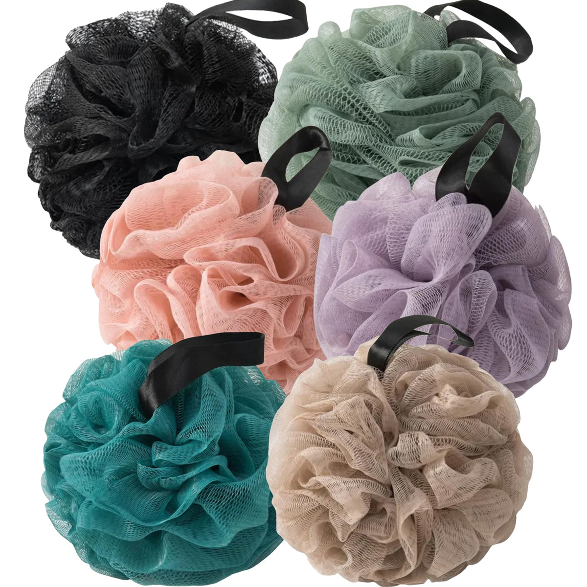 Loofah Sponges for Shower,Exfoliating Cleaning Bath Loofa Body Scrubber Balls for Women Men Washing,All Black 4 Pack