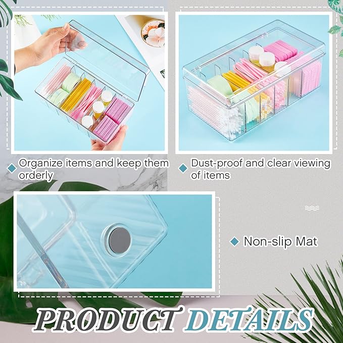 1 Pcs 8.5 x 4.9 x 3.5 Inch Large Capacity Acrylic Lash Extension Cart Organizers and Storage 6 Divided Eyelash Extension Supply Storage Box Clear Eyelash Cart with Lid Technician Lash Techs