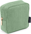 MAGEFY Small Makeup Bag Mini Cosmetics Bag Makeup Bag for Purse Corduroy Cute Cosmetic Pouch for Women with Slip-in Pockets (Green)