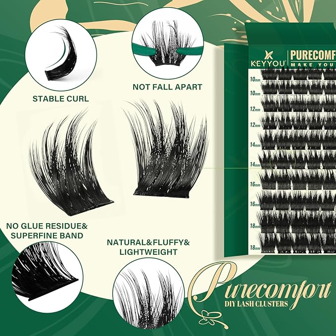KEYYOU Lash Clusters 120pcs Eyelash Clusters 10-18mix D Curl Cluster Lashes Thick Super Soft Wispy DIY Eyelash Extension at Home(PC02-D-10-18MIX)