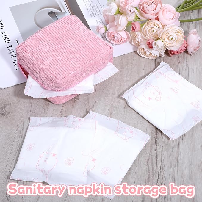 LXUEJIE 2 Pcs Menstrual Bags for Teen Girls, Period Bag for Teen Girls, Mini Corduroy Travel Period Bag for Sanitary Napkin, Corduroy Sanitary Napkin Storage Bags Tampon Holder for Women Purse