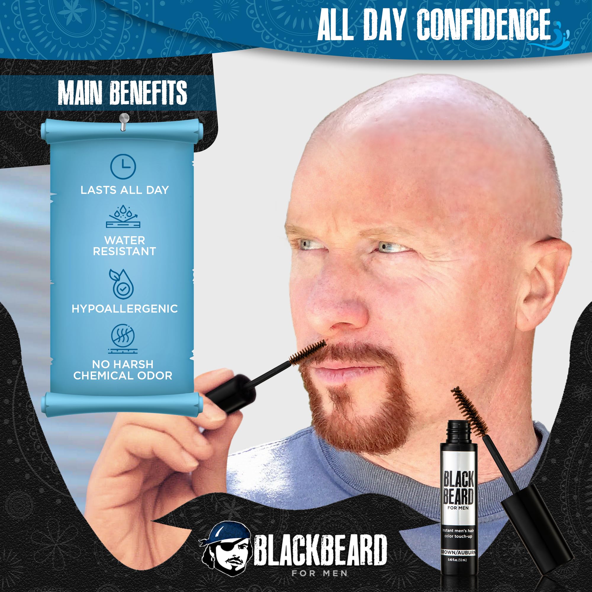 Blackbeard for Men Instant Beard Color, Brown/Auburn, 3 Pack