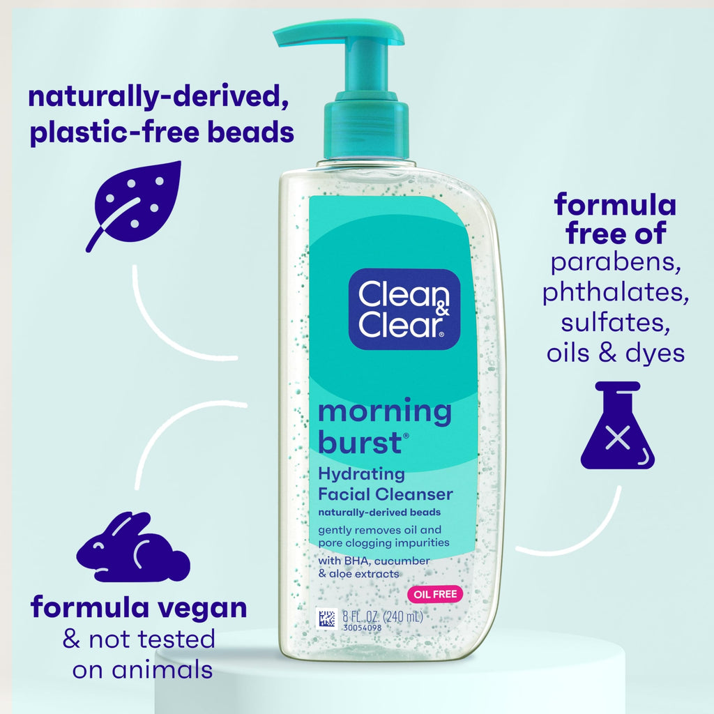 Clean & Clear Morning Burst Hydrating Facial Cleanser with BHA, Cucumber & Aloe Extracts, Refreshing Face Wash for Soft, Smooth & Clear Skin, 8 fl. oz