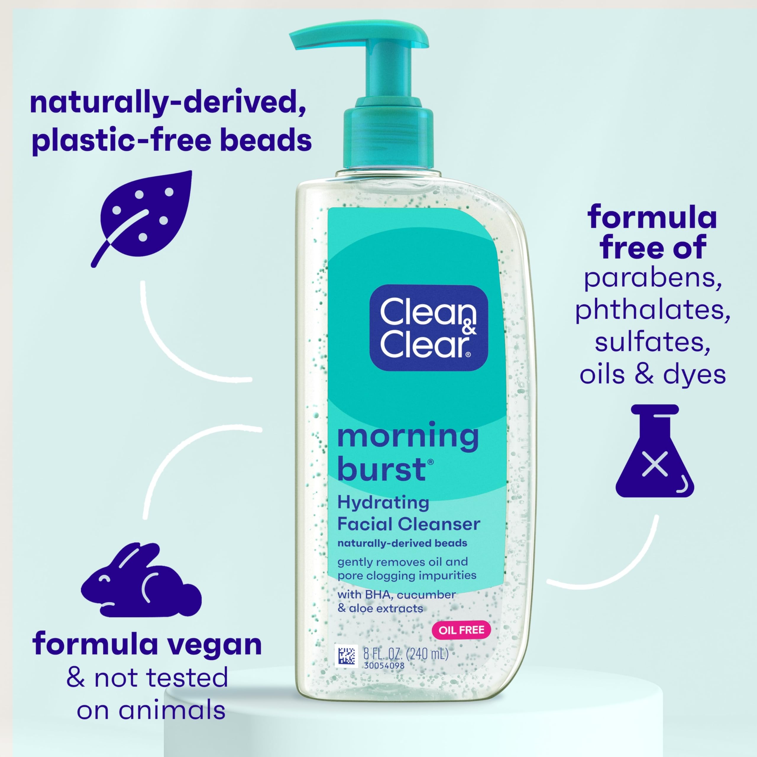 Clean & Clear Morning Burst Hydrating Facial Cleanser with BHA, Cucumber & Aloe Extracts, Refreshing Face Wash for Soft, Smooth & Clear Skin, 8 fl. oz