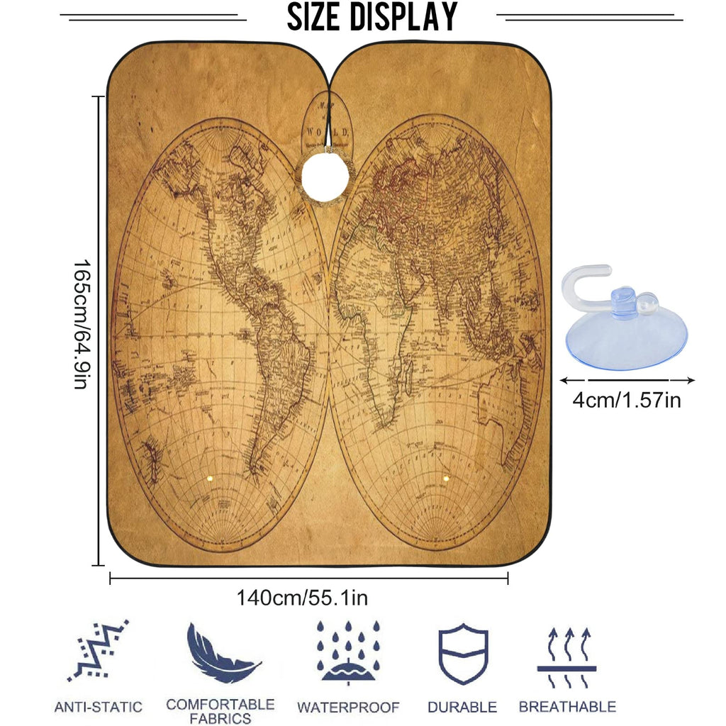 visesunny Barber Cape Retro Style World Map Polyester Hair Cutting Salon Cape Apron Anti-Static Haircut Water-Resistant Shaving Cloth Beard Shaving Bib Hairdressing Cape