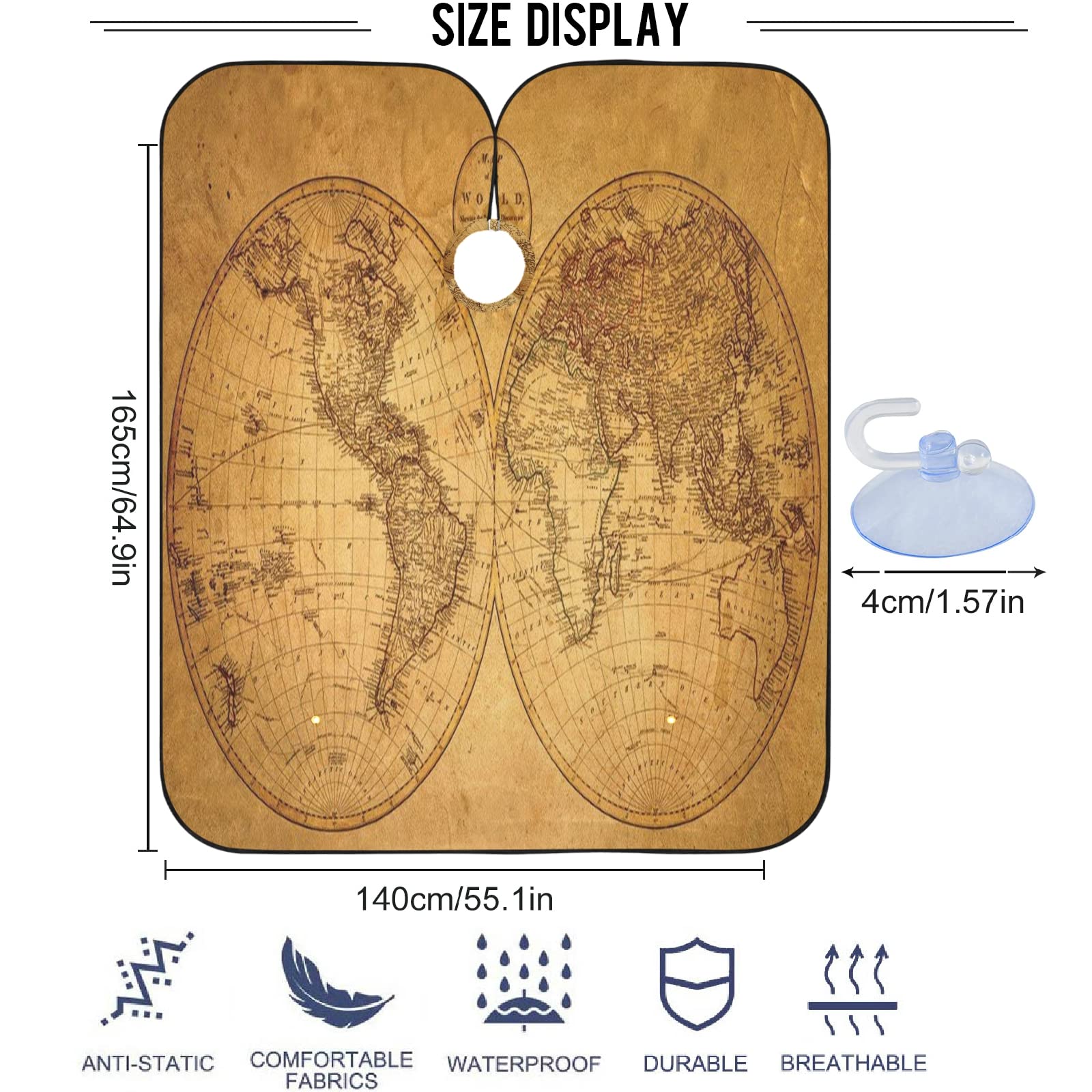 visesunny Barber Cape Retro Style World Map Polyester Hair Cutting Salon Cape Apron Anti-Static Haircut Water-Resistant Shaving Cloth Beard Shaving Bib Hairdressing Cape