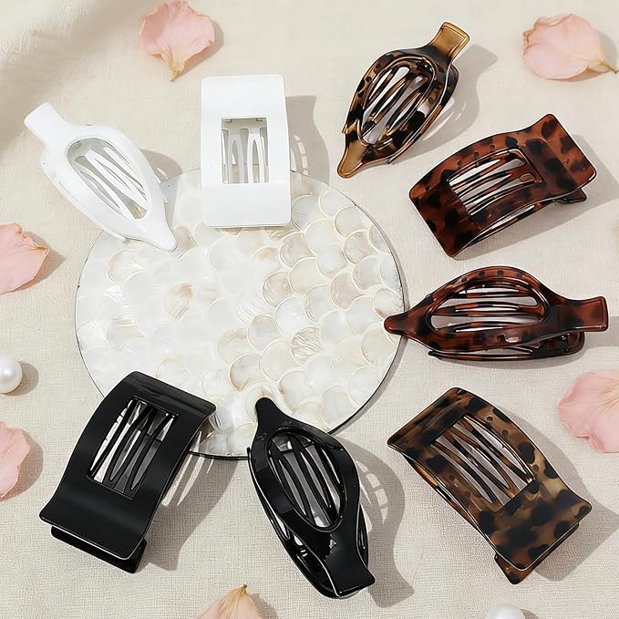 8Pcs French Flat Hair Clips for Women 2 Styles Claw Clips for Girls Matte Flat Hair Claw Clips for Thin and Thick Hair Large Non-slip Strong Hold Hair Accessories for Women (Tortoise)