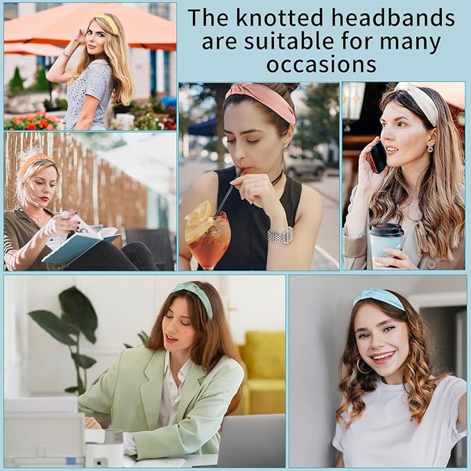 obeoby 8Pcs Girls Headbands, Knotted Headbands for Teen Girls Summer Outdoor Outfit Light Multicolor Series Easter Basket Stuffers Hair Accessories Trendy Stuff