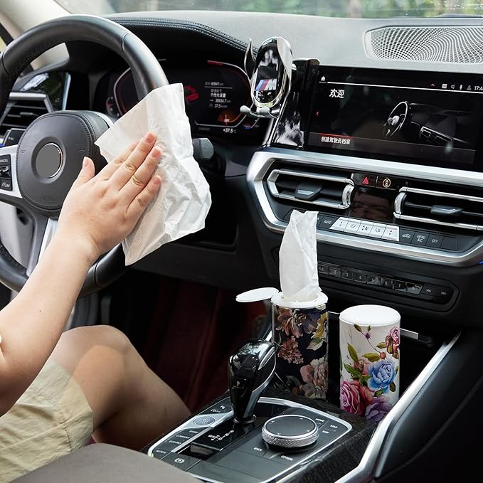 Facial Tissue Cylinder Holder with Cap, Travel Tissue Tubes Box Container, Suitable for Car Cup Holder (4 Pack, 200 Sheets)